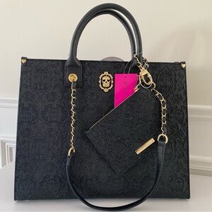 Betsey Johnson Skull Rose Embossed Tote Bag Black NWT